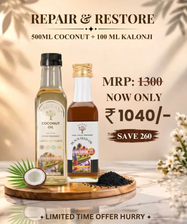Repair & Restore (500ml Coconut Oil + 100ml Kalonji Oil)