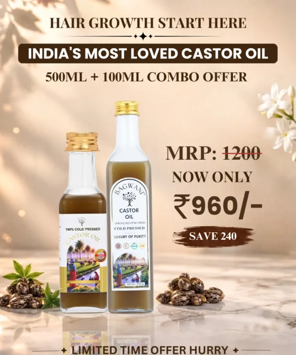 Cold Pressed Extra Virgin Unbleached Castor Oil (500ml +100ml) (IP GRADE TESTED)